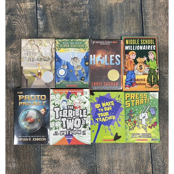 Lot Of 8 Kids Chapter Books! Press Start, Holes, Magic Treehouse, Paperboy! - Picture 1 of 4